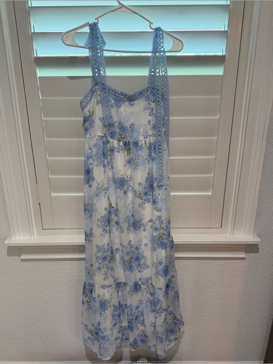 By The River Dresses & Skirts - Blue Floral Crochet-Trim Maxi Dress